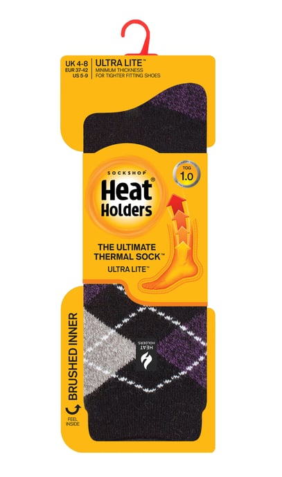 Heat Holders Dames Ultra Lite thermo geklede sokken - Zwart / Paars (Valletta) - Image 2