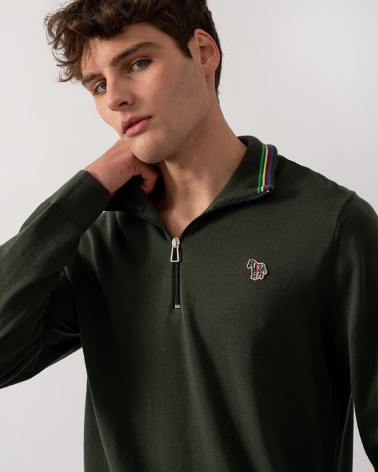 PS Paul Smith Mens Zip Neck Zebra Badge Sweater