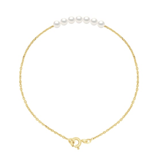 Bracelet Curb Chain Pearls - 7 Real Cultured Freshwater Pearls Round 3-4 mm