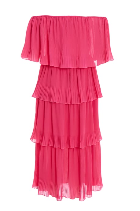 Pink Bardot Tiered Midaxi Dress
