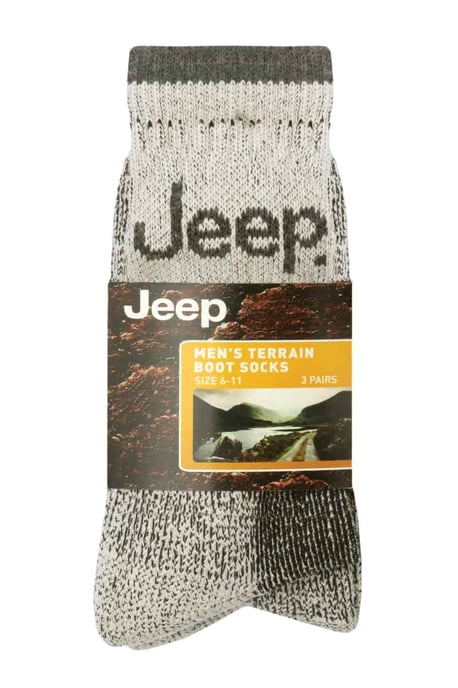 Heren 3 paar Jeep Cushion Sole Hiking werksokken - Steen - Image 2