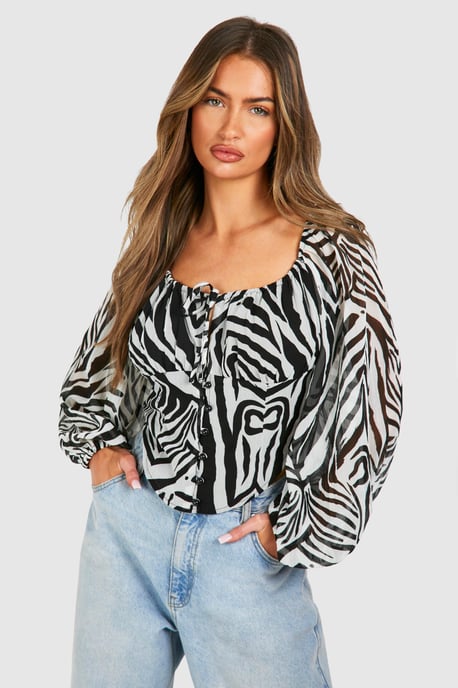 Zebra Volume Sleeve Blouse