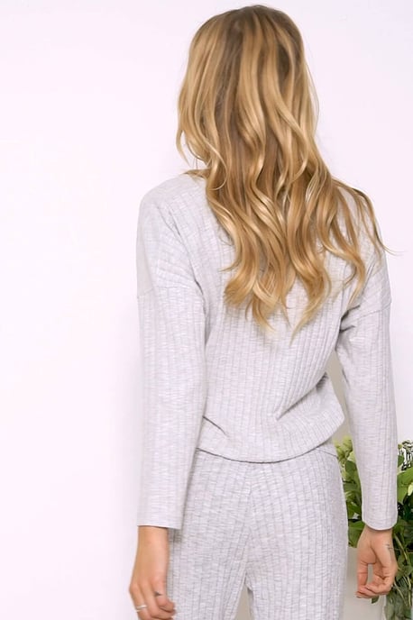 Light Grey Knitted Rib Wrap Front Loungewear Top