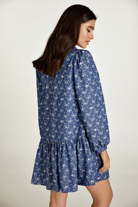Indigo bloemenjurk met knopen - Image 3