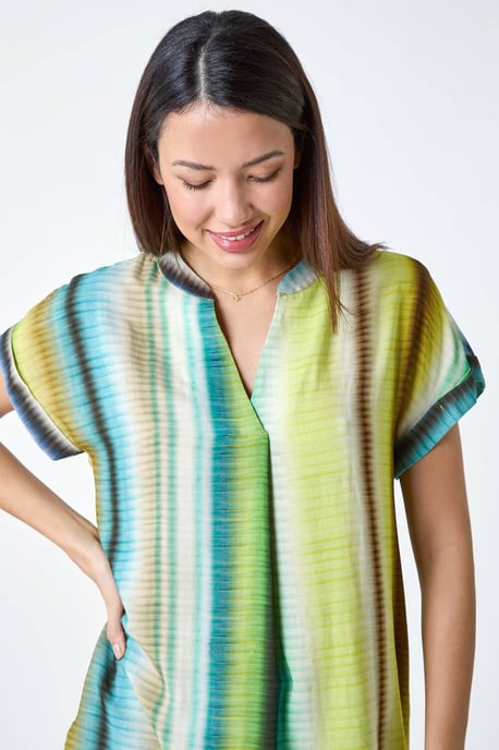 Tie Dye V-Neck Pleat Detail Top