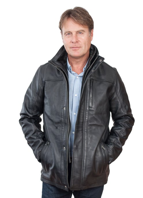 Warm Mid-Length Leather Biker Jacket