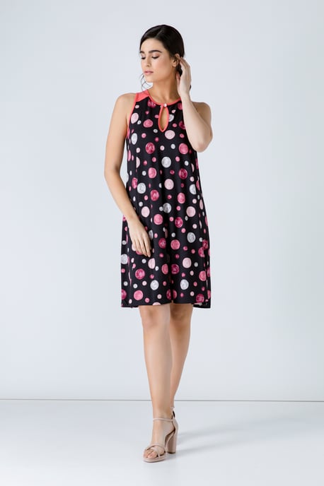 Coral A Line Print Dress