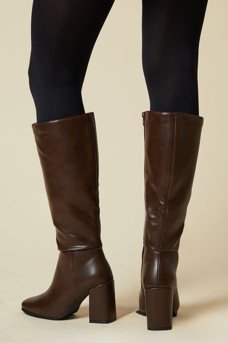 Wide Fit Kristen Square Toe Clean Knee High Boots - Image 4