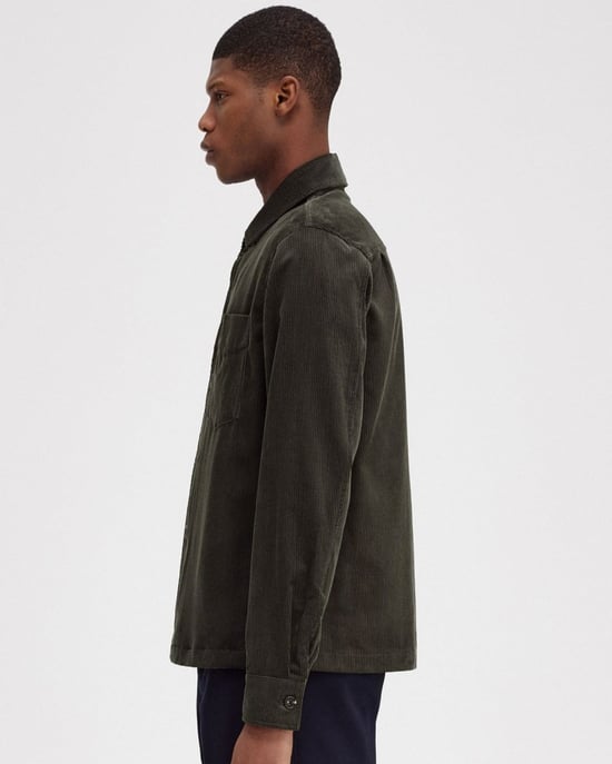 Men's Fred Perry Cord Overshirt in Green - Image 4