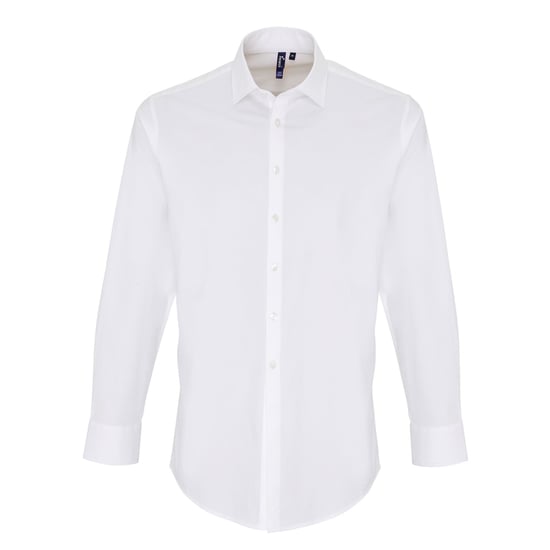 Premier Mens Stretch Fit Poplin Long Sleeve Shirt (White)