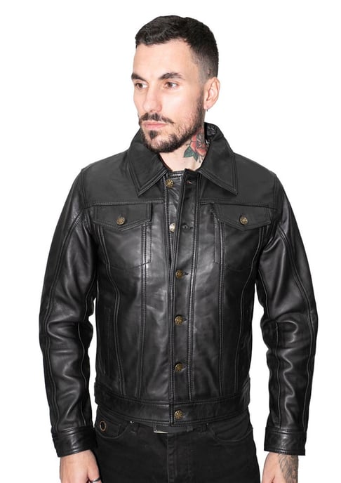 Men’s Retro Leather Trucker Jacket-Constantine