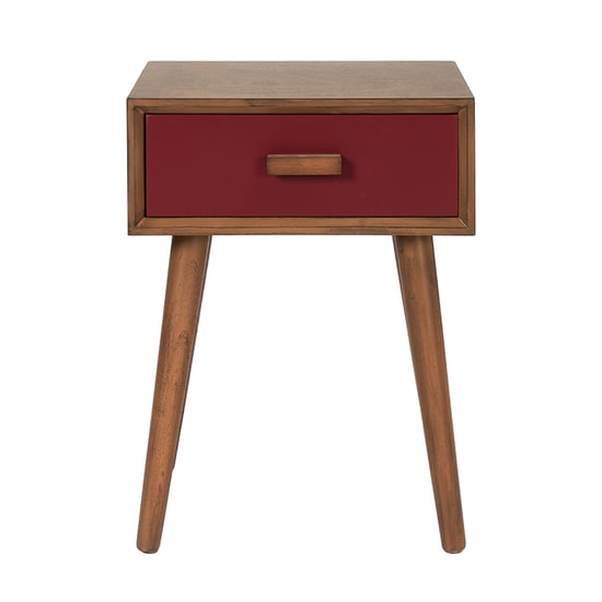 Red Pine Wood Tapered Leg 1-Drawer Side Table