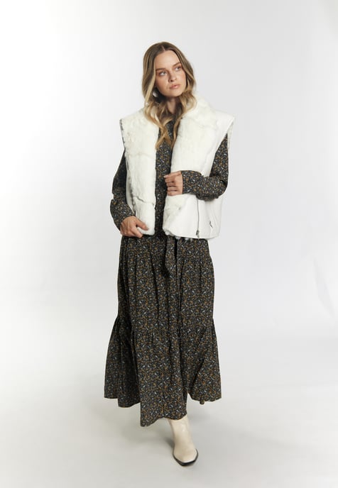 Dreimaster Leren vest Dames wolwit - Image 2