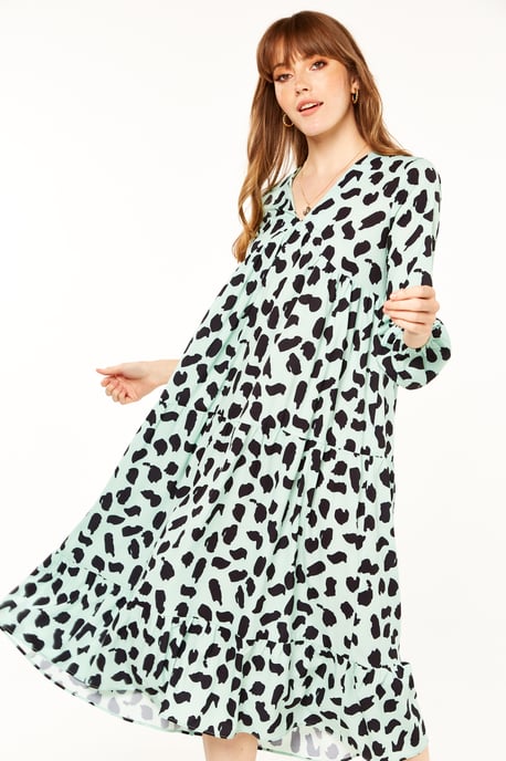 Green Printed Smock Dress