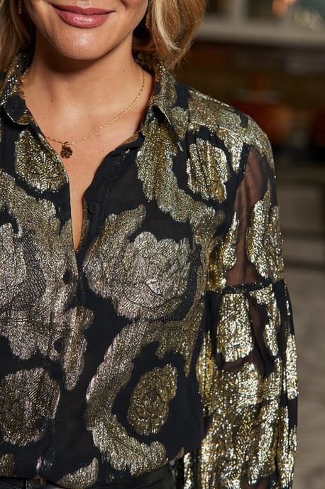 Black & Gold Metallic Foil Paisley Shirt