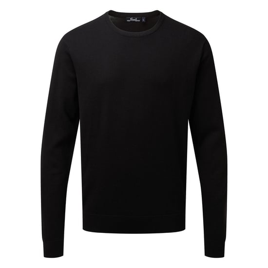 Premier Heren gebreid katoenen crew neck sweatshirt (Zwart) - Image 1