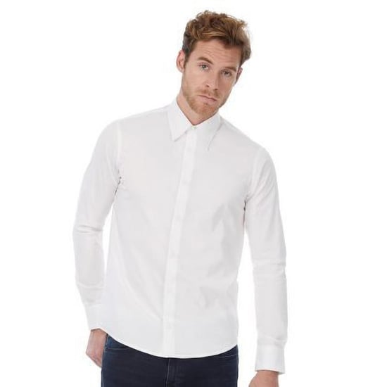 Russell Collectie Heren Lange Mouw Poly-Katoen Gemakkelijke Verzorging op maat gemaakt Poplin Shirt (Wit) - Image 2