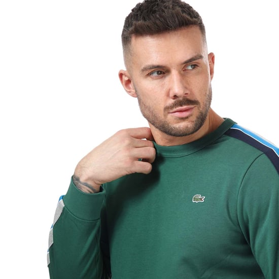Men's Lacoste SPORT Contrast Bands Crew Sweatshirt in Green