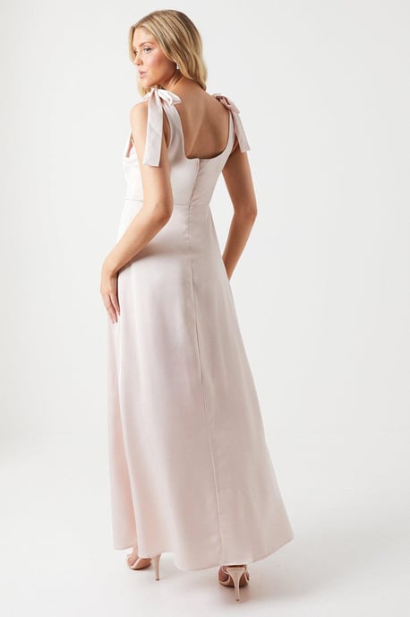 Satin Tie Shoulder Midi Bridesmaids Dress - Image 3