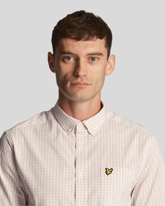 Heren Lyle & Scott Korte Mouw Slim Fit Gingham Overhemd in Blauw - Image 4