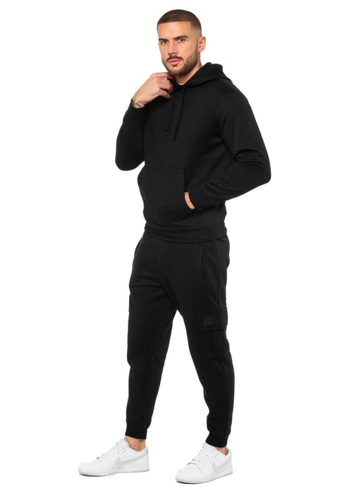 Enzo | Mens Pullover Hoodie Tracksuit Set - Black