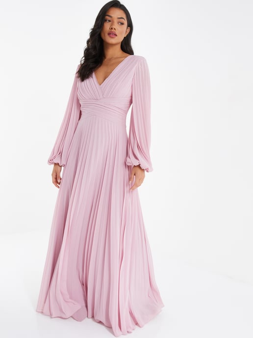 Pink Pleated Chiffon Maxi Dress - Image 1