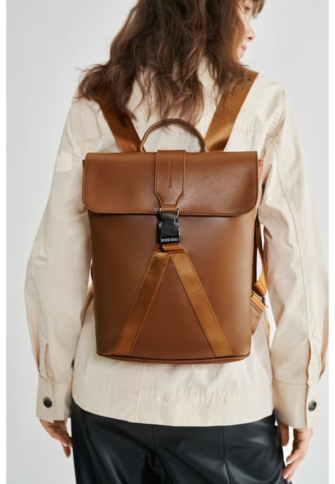 Smooth Leather Buckle Backpack