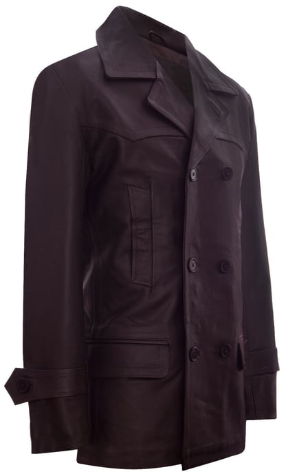 Cow Hide Dr Who Naval German Pea Coat Leather Jacket