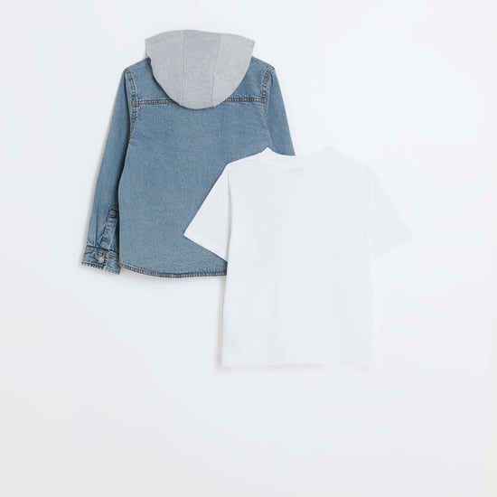 River Island Boys Overshirt Set Blue Denim Graphic