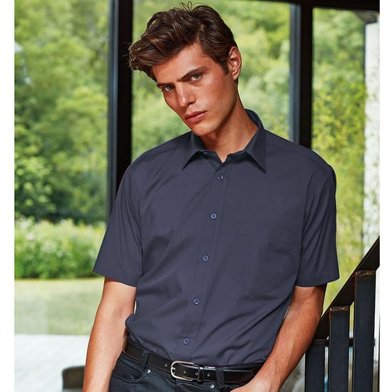 Premier Heren Korte Mouw Formele Poplin Gewoon Werk Shirt (Marine) - Image 2