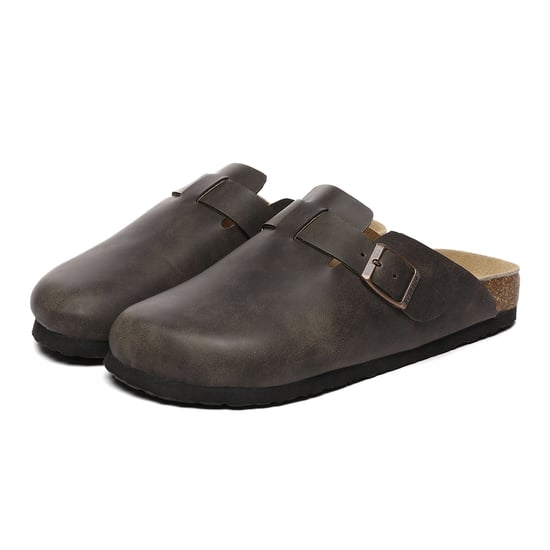 EVER AU Women Pintail Leather Comfort Clog Sandals - Brown Oiled Leather