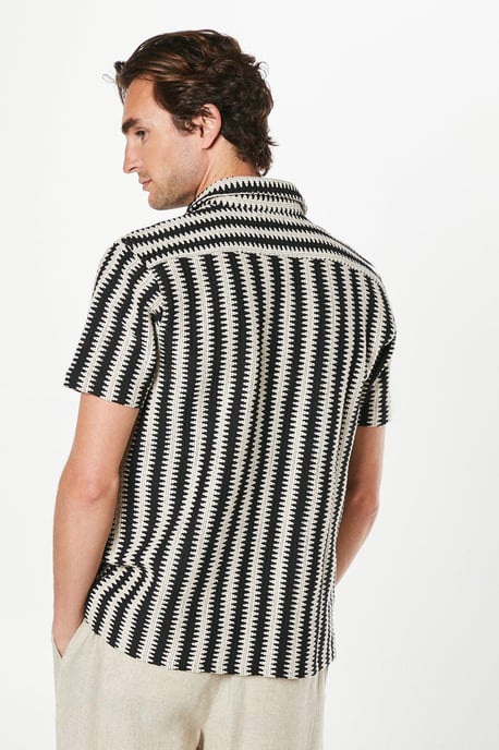 Stripe Knit Detail Short Sleeve Shirt