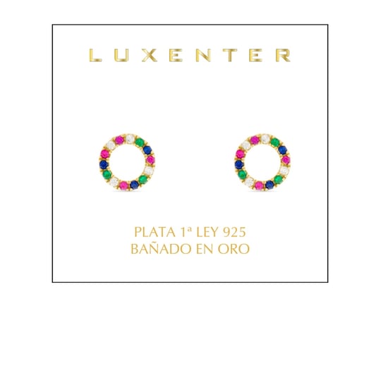 Luxenter Sterling zilveren 925 oorbellen met Veelkleurige Zirkonia afgewerkt in 18K geel goud - Machi - Image 2