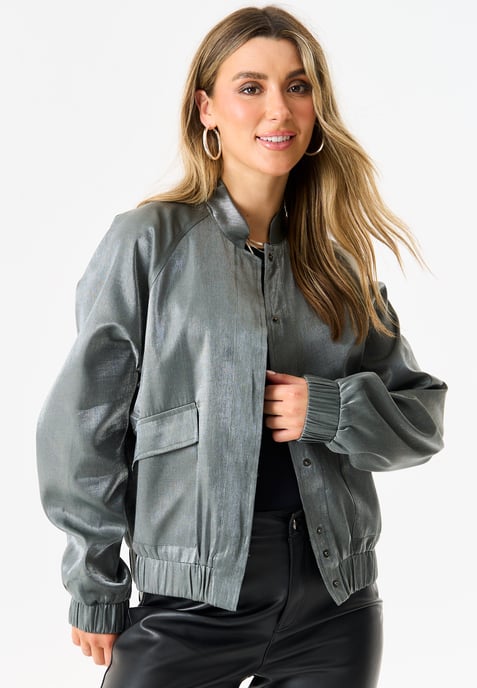 Metallic Elasticated Waist Bomber Jacket