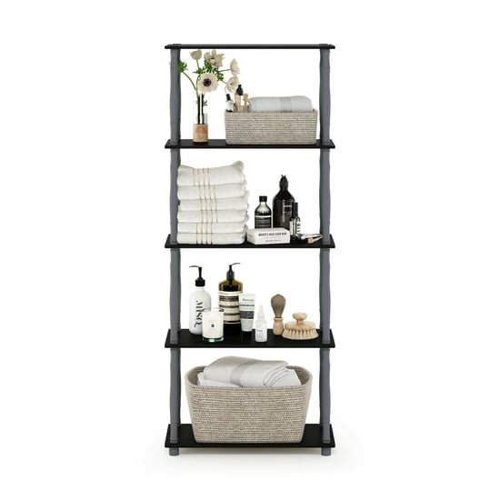 Furinno Turn-N-Tube 5-Tier Multipurpose Shelf Display Rack with Classic Tubes, Black/Grey