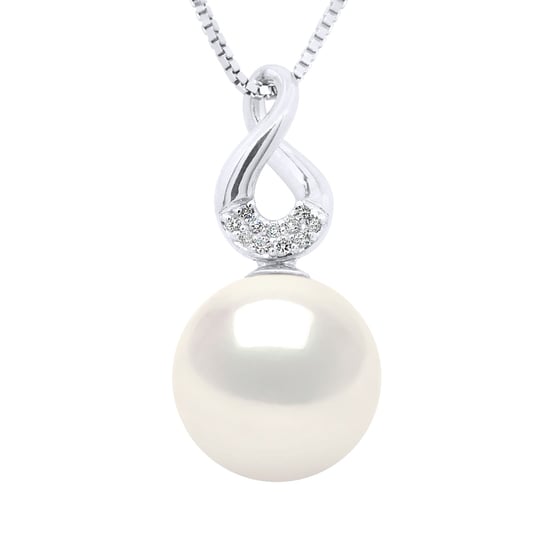 Pendant Eight White Gold - Diamonds 0,03 Cts - Real Cultured Freshwater Pearl Round 9-10 mm