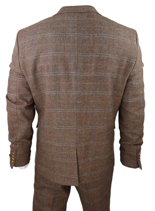 Heren 3-Piece Wollen Pak Eikenbruin Tweed Visgraat Ruit Peaky Blinders Gatsby - Image 6
