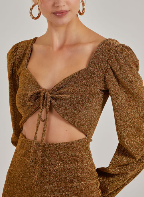 Glitter Puff Sleeve Cut Out Dress