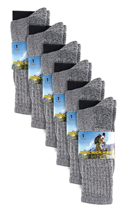 Sock Snob - 6 Paar Heren Wolrijke Wandelsokken | Winter Ademende Wol Sokken - Zwart - Image 2