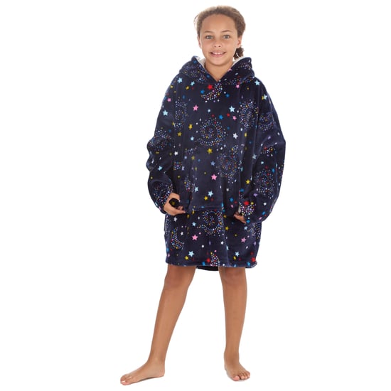 Childrens Unisex Oversize Hoodie Kids Plush Pull On Navy