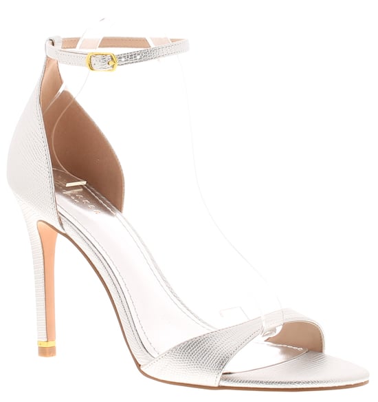 Ted Baker Womens Sandals Helmiam Heels Leather Round Toe Ankle Strap Silver