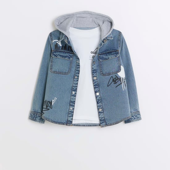 River Island Boys Overshirt Set Blue Denim Graphic