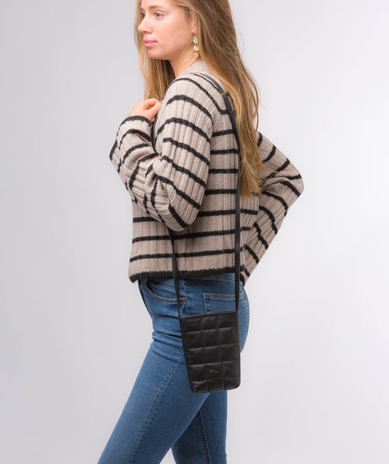 'Elouise' Black Nappa Leather Cross Body Phone Bag