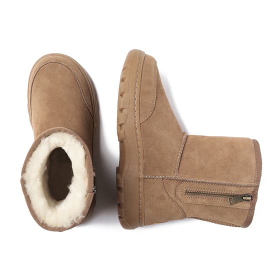 EVER AU Women Starling Zipper Short Boots - Chestnut
