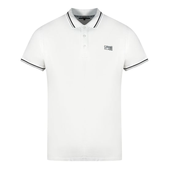 Cavalli Class Dubbel Tipped Kraag Grijs Logo Witte Polo Shirt - Image 1