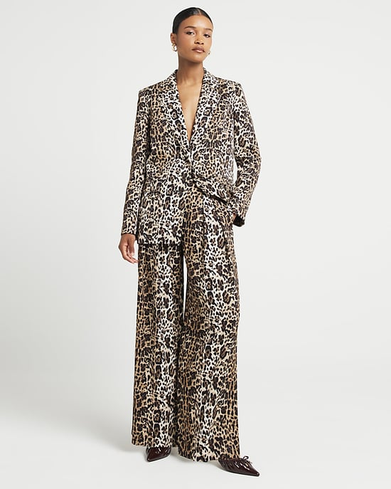 River Island Womens Wide Leg Trousers Brown Leopard Print