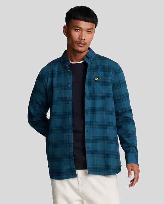 Mannen Tonale Ruit Flannel Overhemd in Marineblauw - Image 1