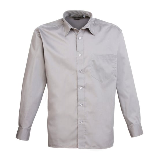 Premier Mens Poplin Long-Sleeved Shirt (Silver)