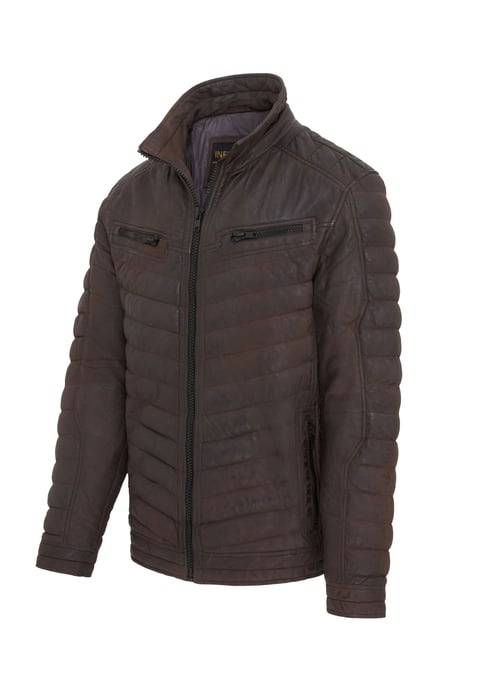 Mens Brown Quilted Puffer Leather Bomber Jacket - Torpoint