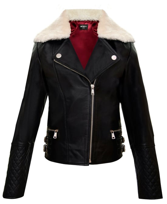 Kids Jackets Girls 100% Leather Detachable Collar Biker Jackets (3-13 Years)